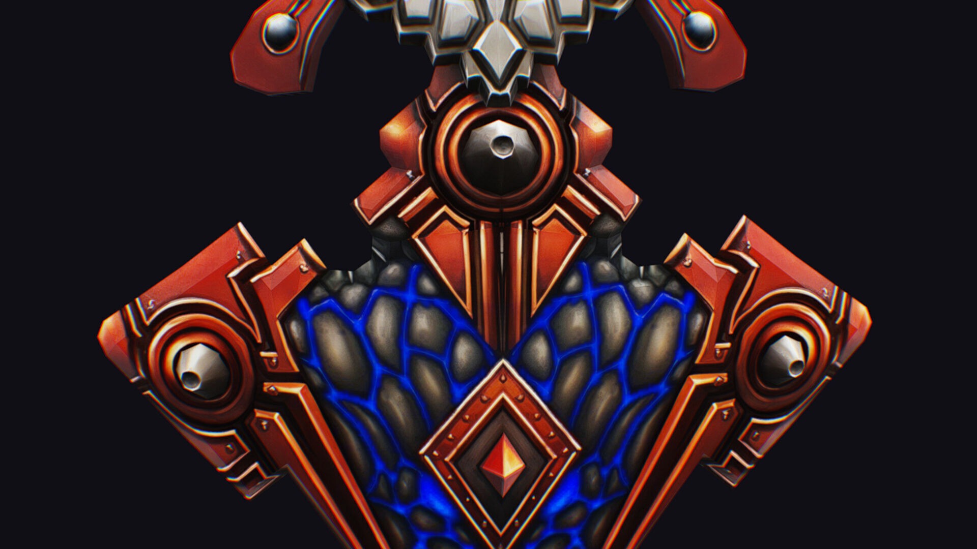 Fantasy Heavy Shield Steel Red Mechanical Armor Red Orange Style Low-poly 3D model_10