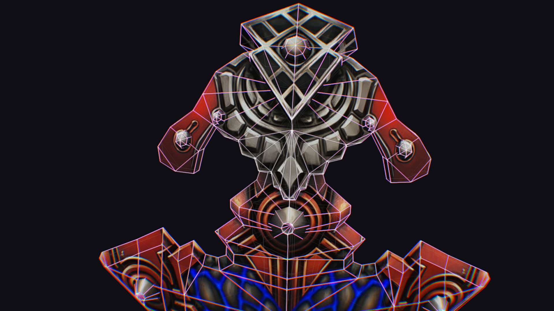 Fantasy Heavy Shield Steel Red Mechanical Armor Red Orange Style Low-poly 3D model_18