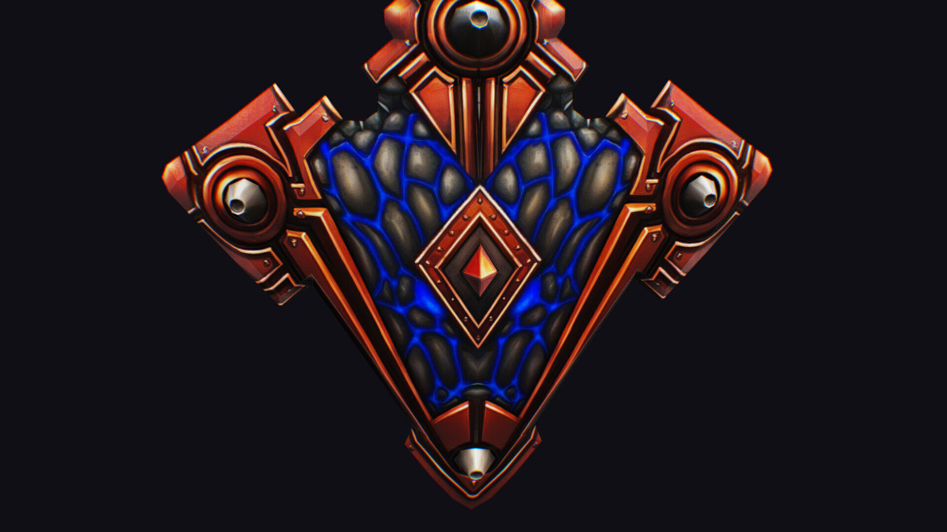 Fantasy Heavy Shield Steel Red Mechanical Armor Red Orange Style Low-poly 3D model_11