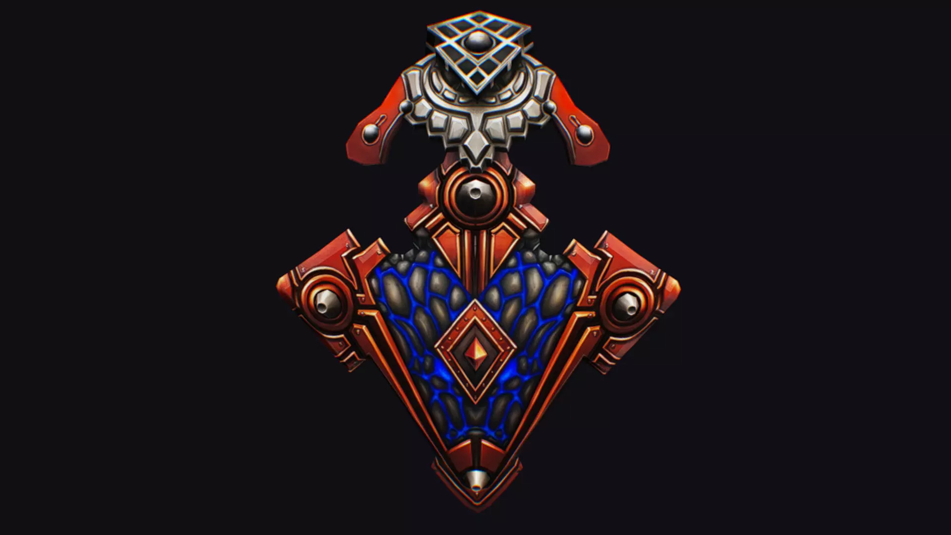 Fantasy Heavy Shield Steel Red Mechanical Armor Red Orange Style Low-poly 3D model_0