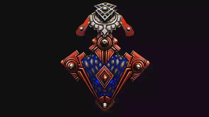 Fantasy Heavy Shield Steel Red Mechanical Armor Red Orange Style