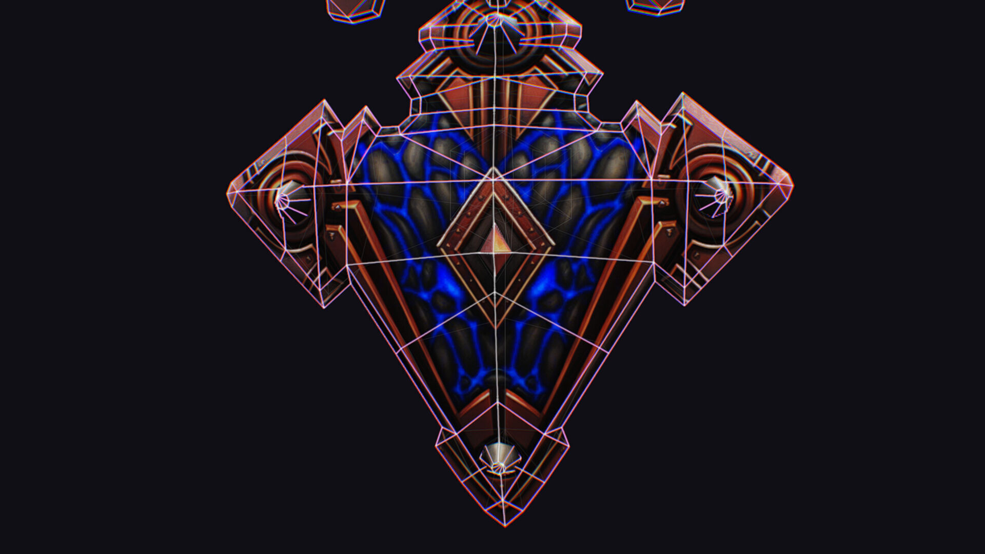 Fantasy Heavy Shield Steel Red Mechanical Armor Red Orange Style Low-poly 3D model_19