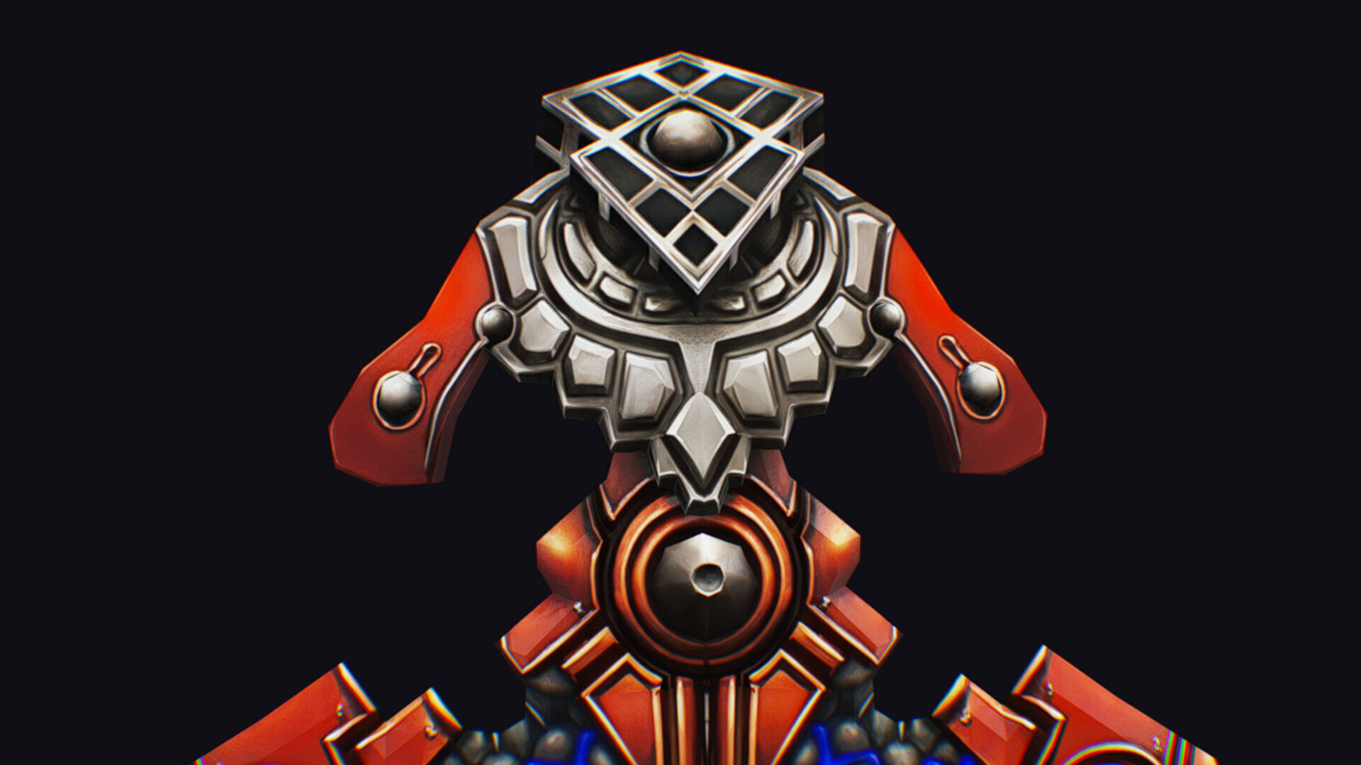 Fantasy Heavy Shield Steel Red Mechanical Armor Red Orange Style Low-poly 3D model_9