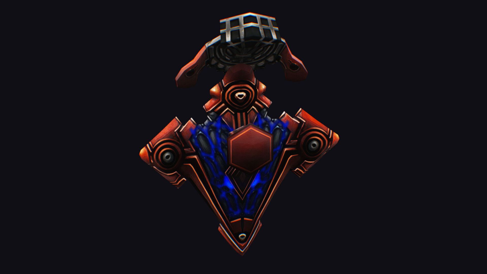 Fantasy Heavy Shield Steel Red Mechanical Armor Red Orange Style Low-poly 3D model_5