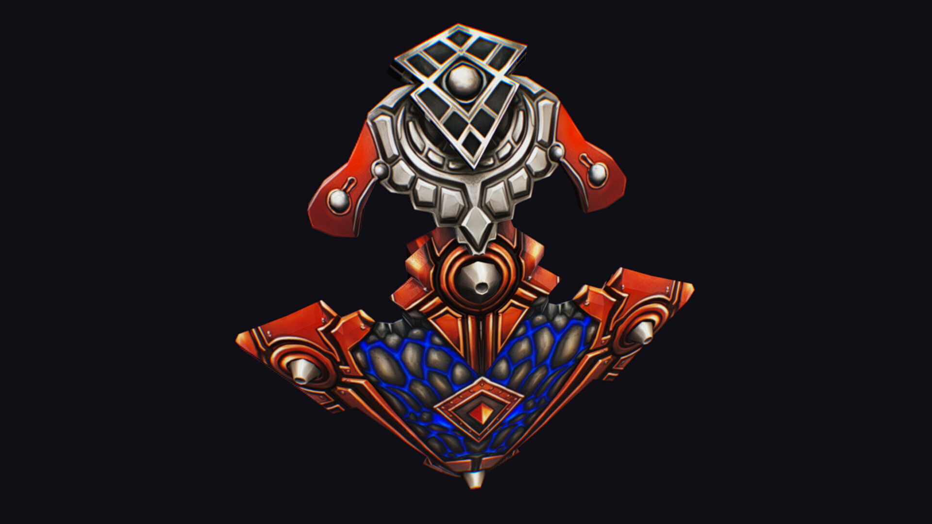 Fantasy Heavy Shield Steel Red Mechanical Armor Red Orange Style Low-poly 3D model_8