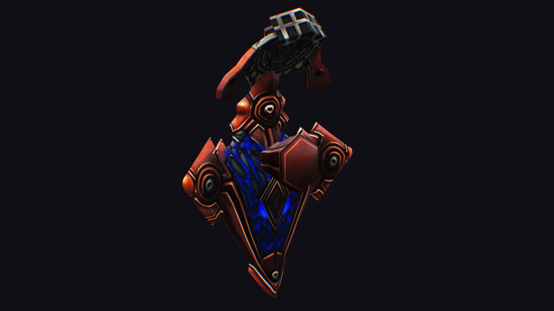 Fantasy Heavy Shield Steel Red Mechanical Armor Red Orange Style Low-poly 3D model_4