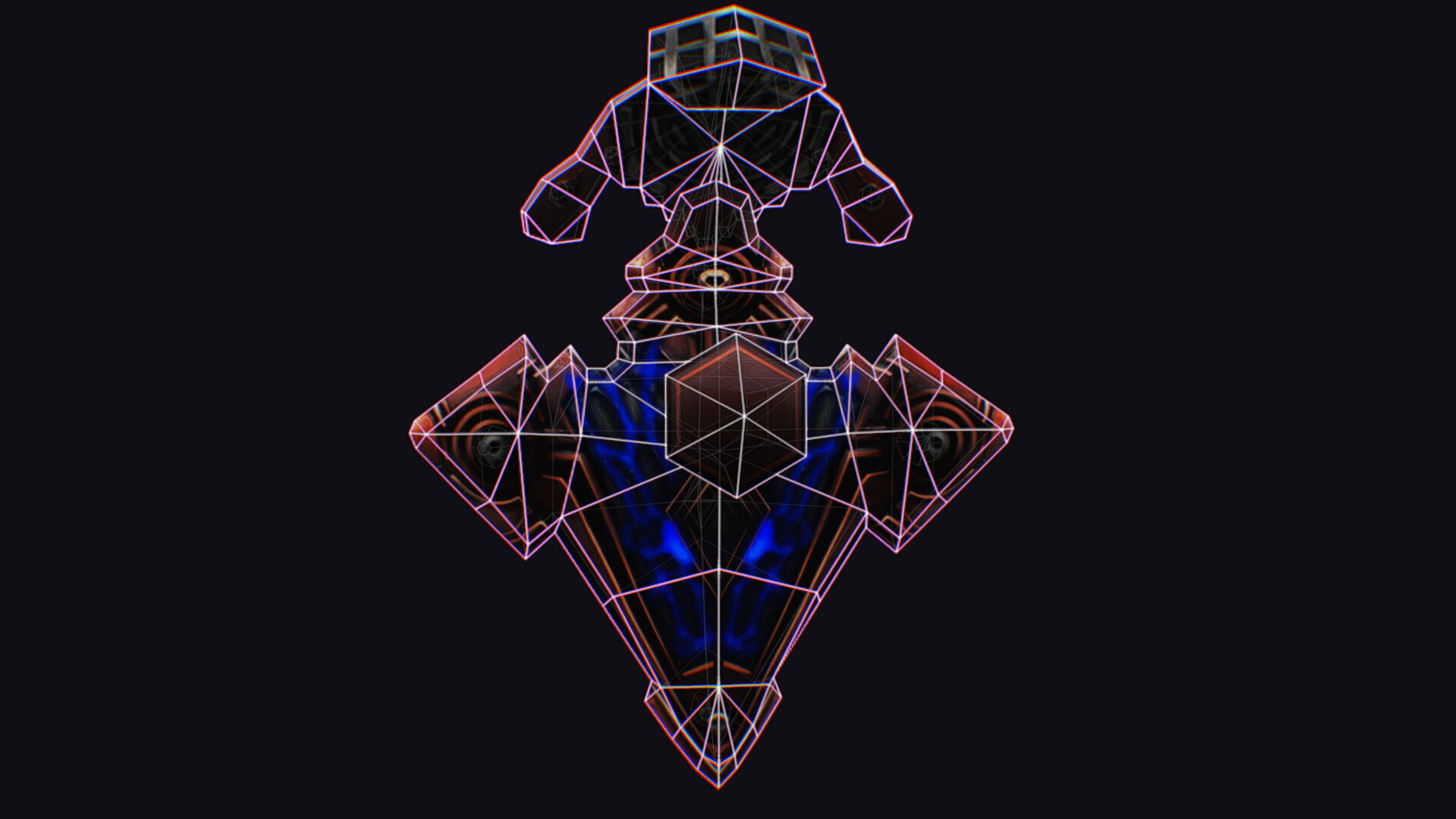 Fantasy Heavy Shield Steel Red Mechanical Armor Red Orange Style Low-poly 3D model_17