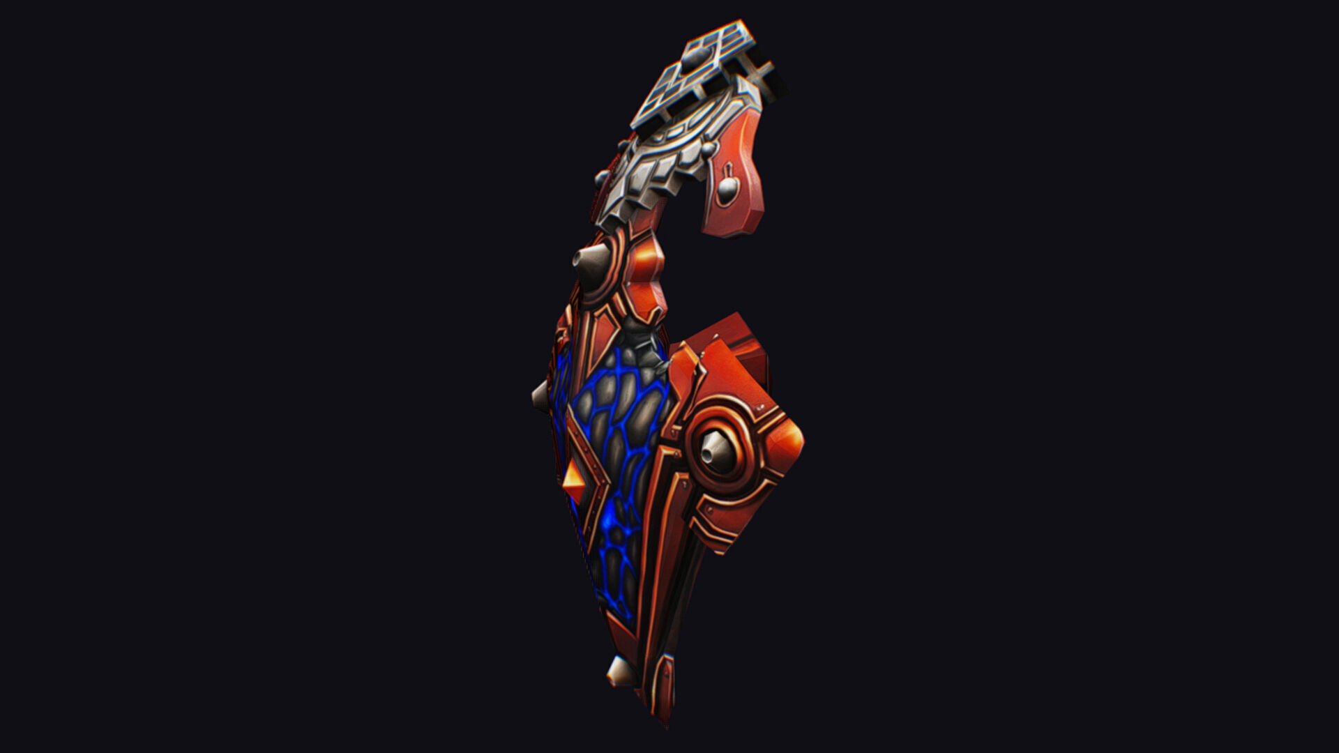 Fantasy Heavy Shield Steel Red Mechanical Armor Red Orange Style Low-poly 3D model_2