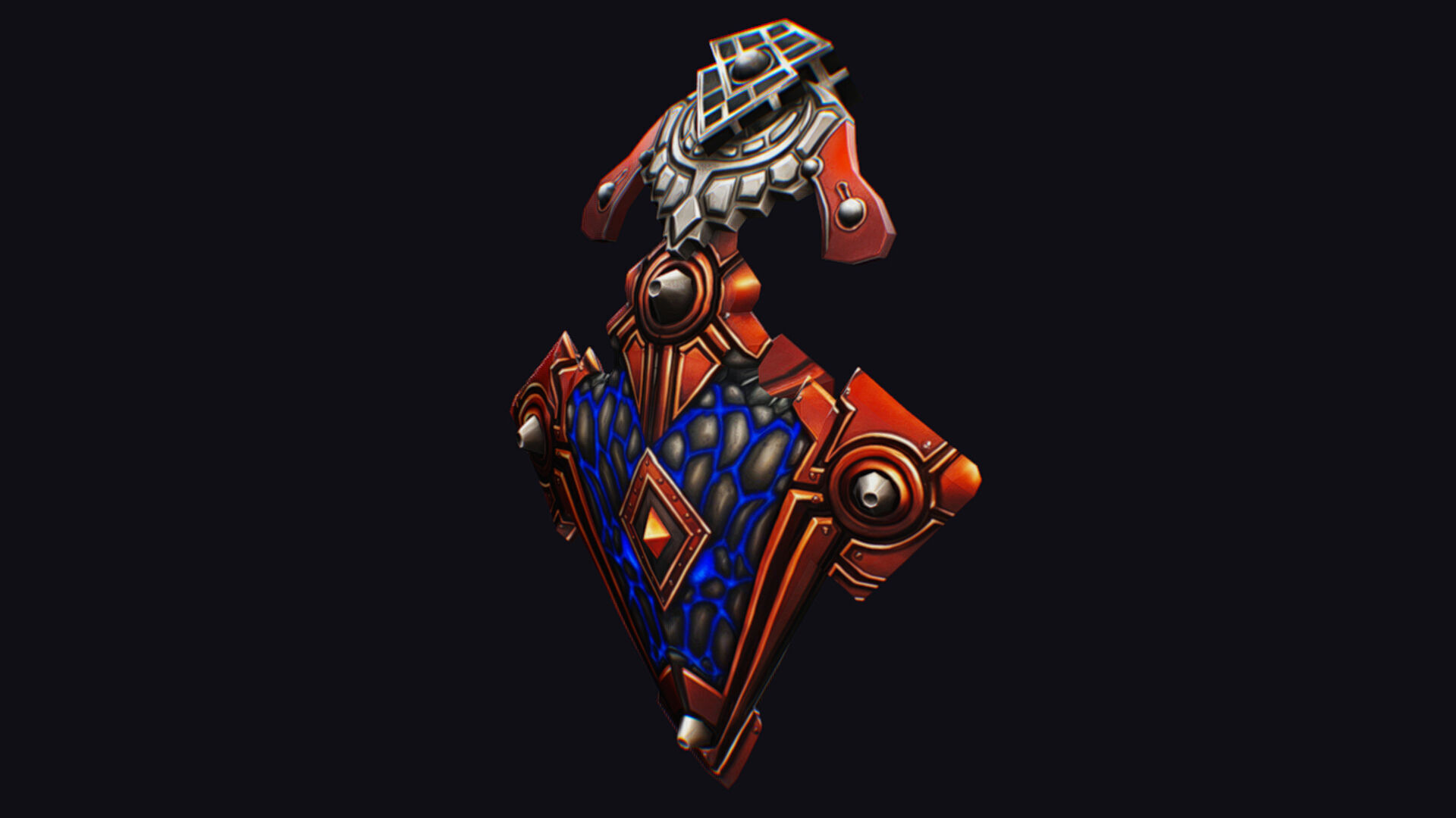 Fantasy Heavy Shield Steel Red Mechanical Armor Red Orange Style Low-poly 3D model_1