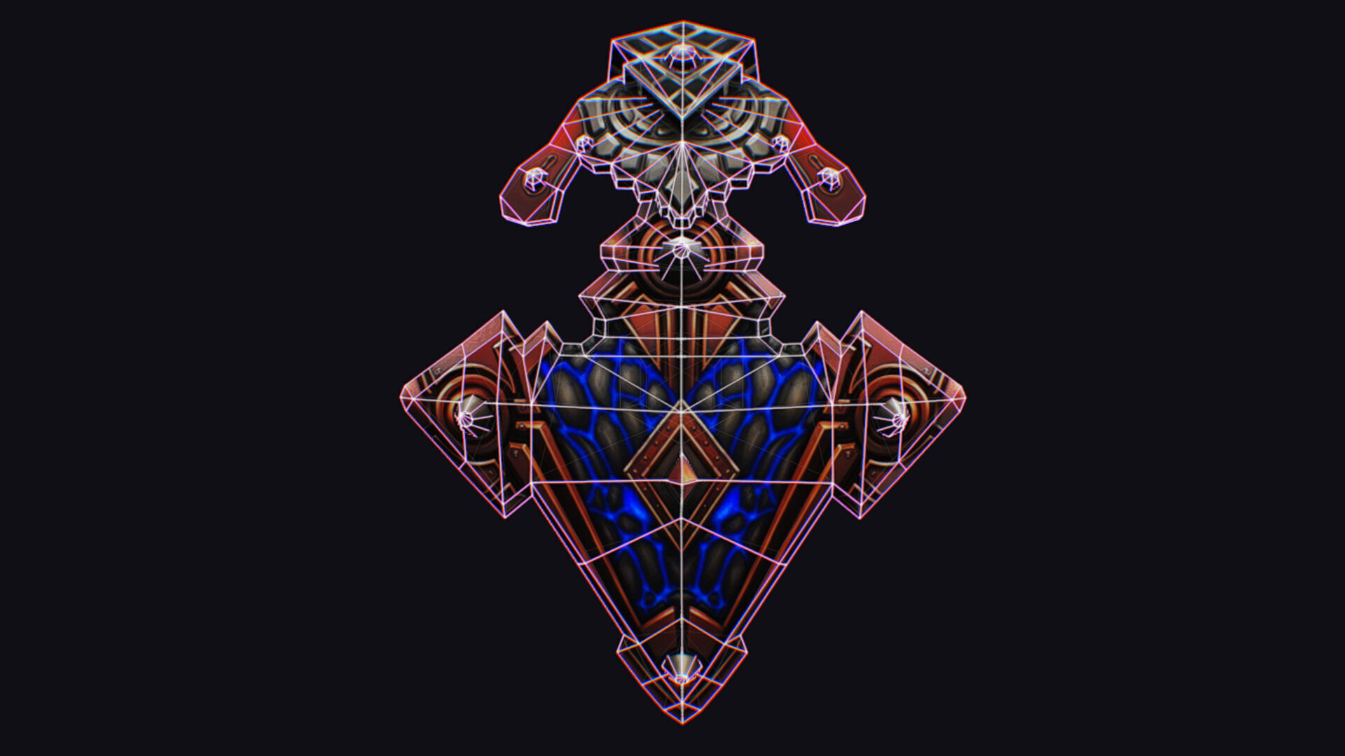 Fantasy Heavy Shield Steel Red Mechanical Armor Red Orange Style Low-poly 3D model_14