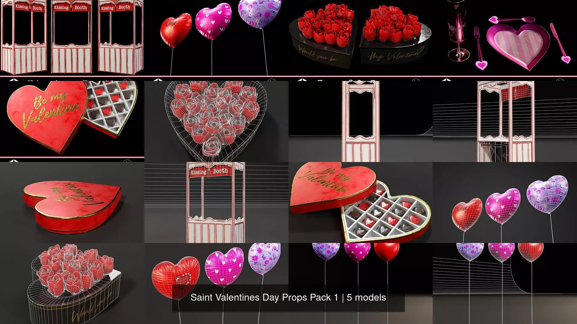 Saint Valentines Day Props Pack 1 3D Model Collection_6