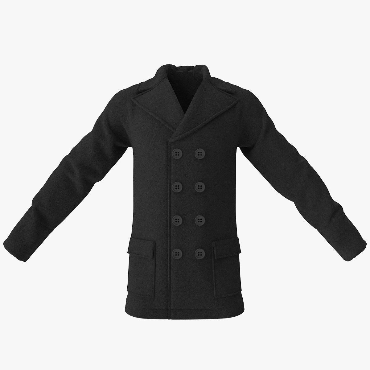 Men Breasted Coat 3D model_1