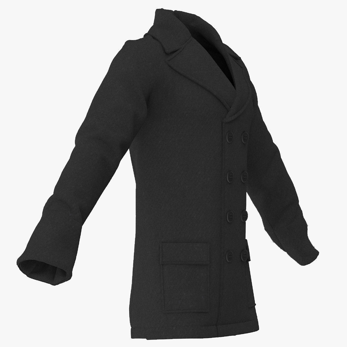 Men Breasted Coat 3D model_5