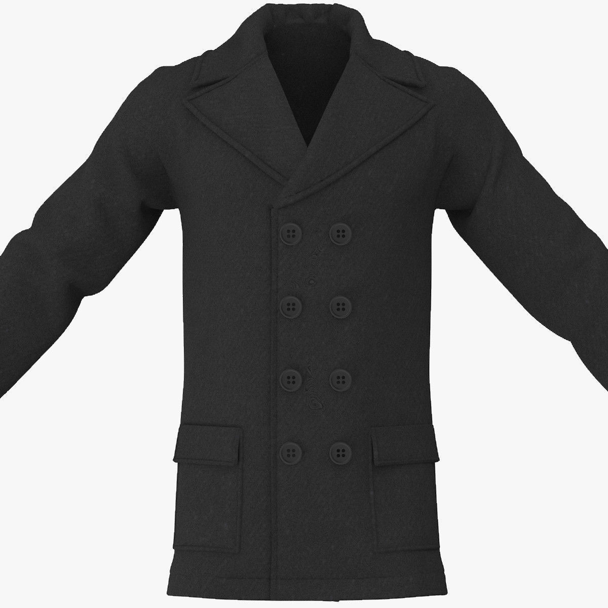 Men Breasted Coat 3D model_9