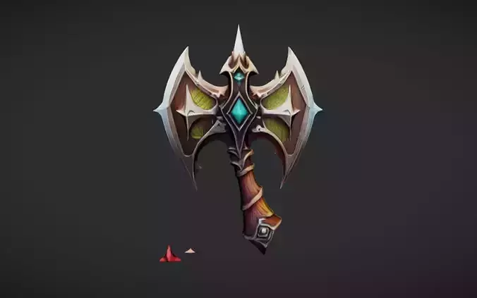 fantasy battle axe with glowing gems