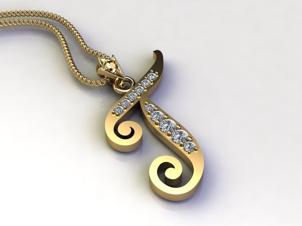 Alphabet V1 Font Style Pendant T 3D print model_3