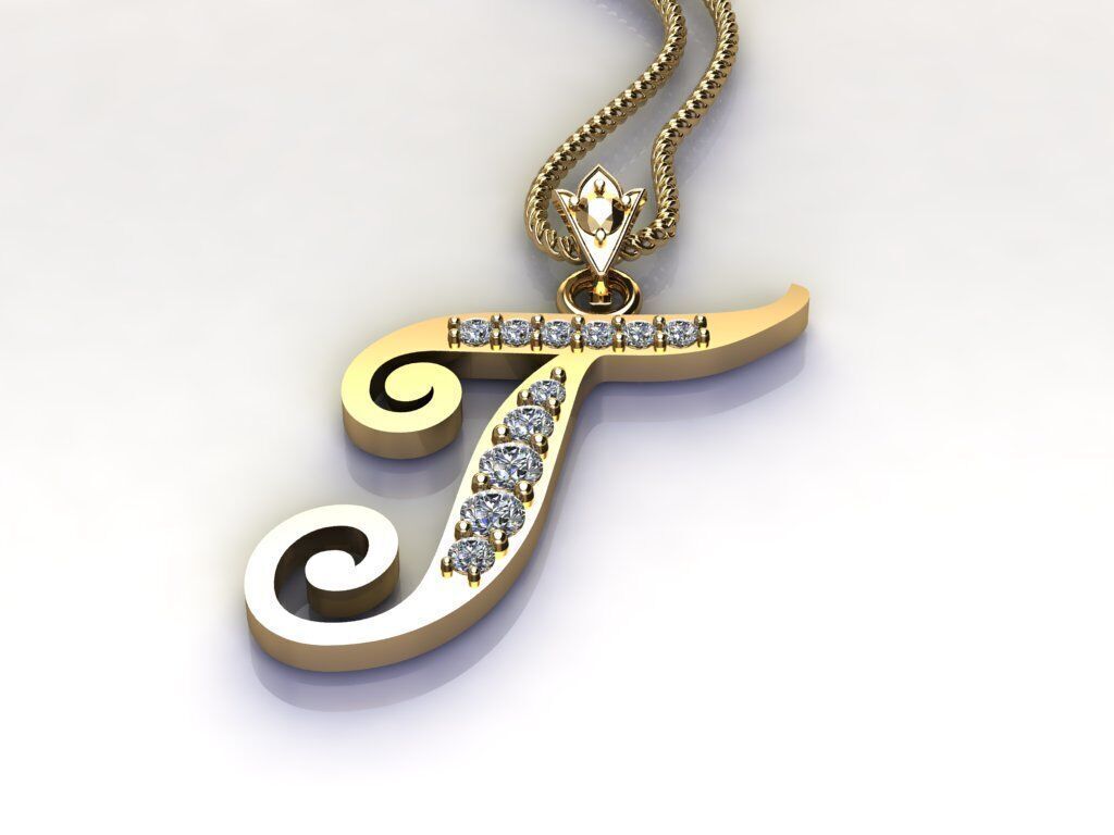 Alphabet V1 Font Style Pendant T 3D print model_4