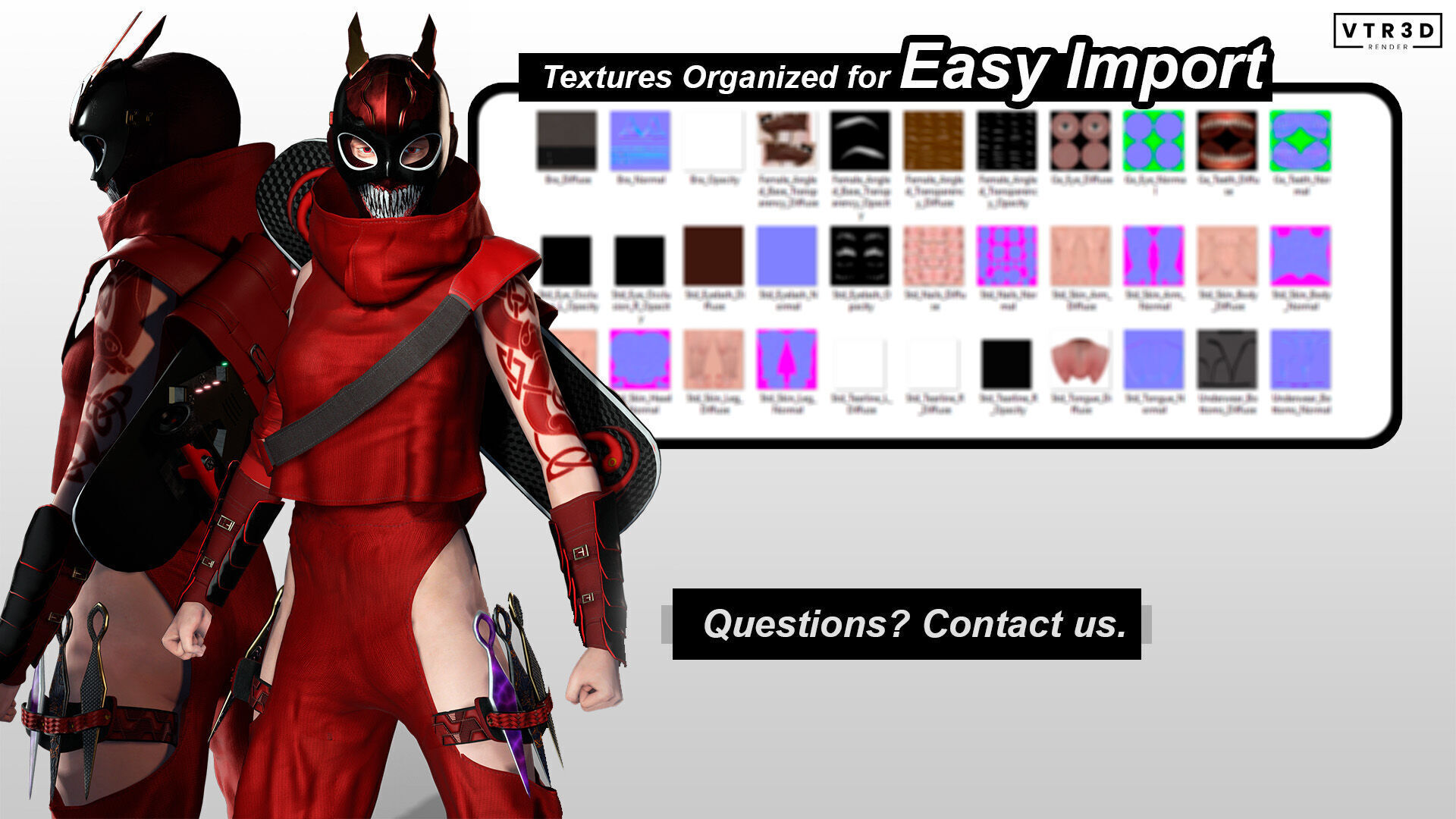 Kuro Oni Stylized Sci Fi Ninja Assassin Game Ready Character Low-poly 3D model_7