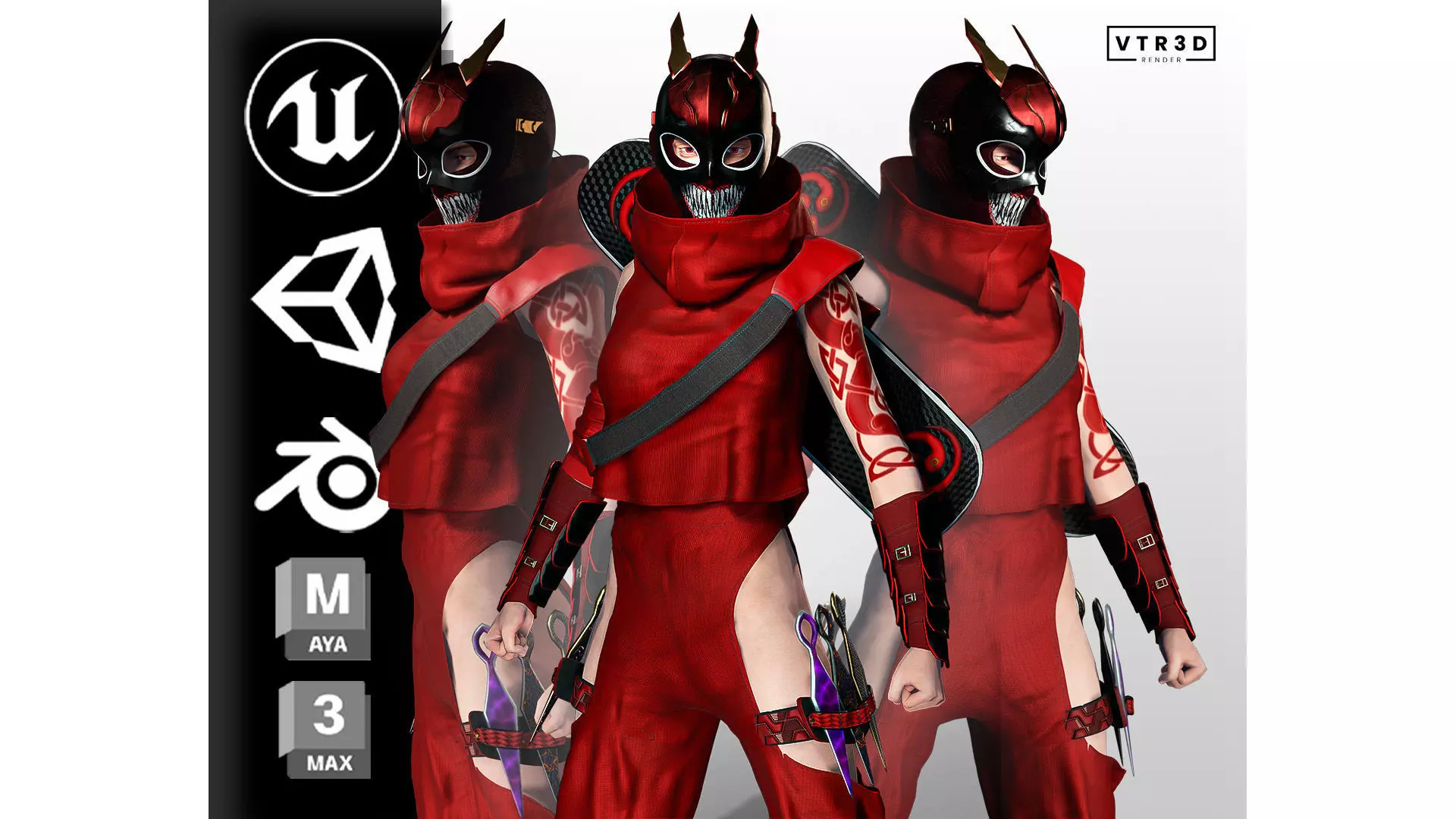 Kuro Oni Stylized Sci Fi Ninja Assassin Game Ready Character Low-poly 3D model_0