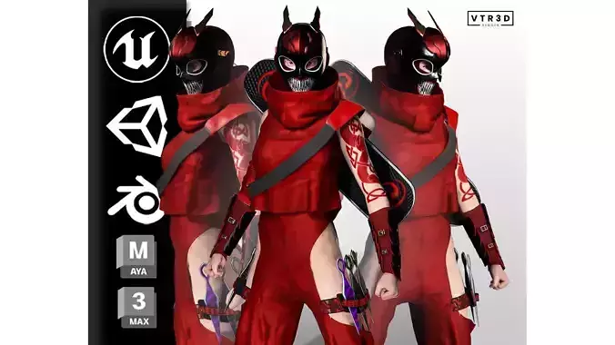 Kuro Oni Stylized Sci Fi Ninja Assassin Game Ready Character Low-poly 3D model