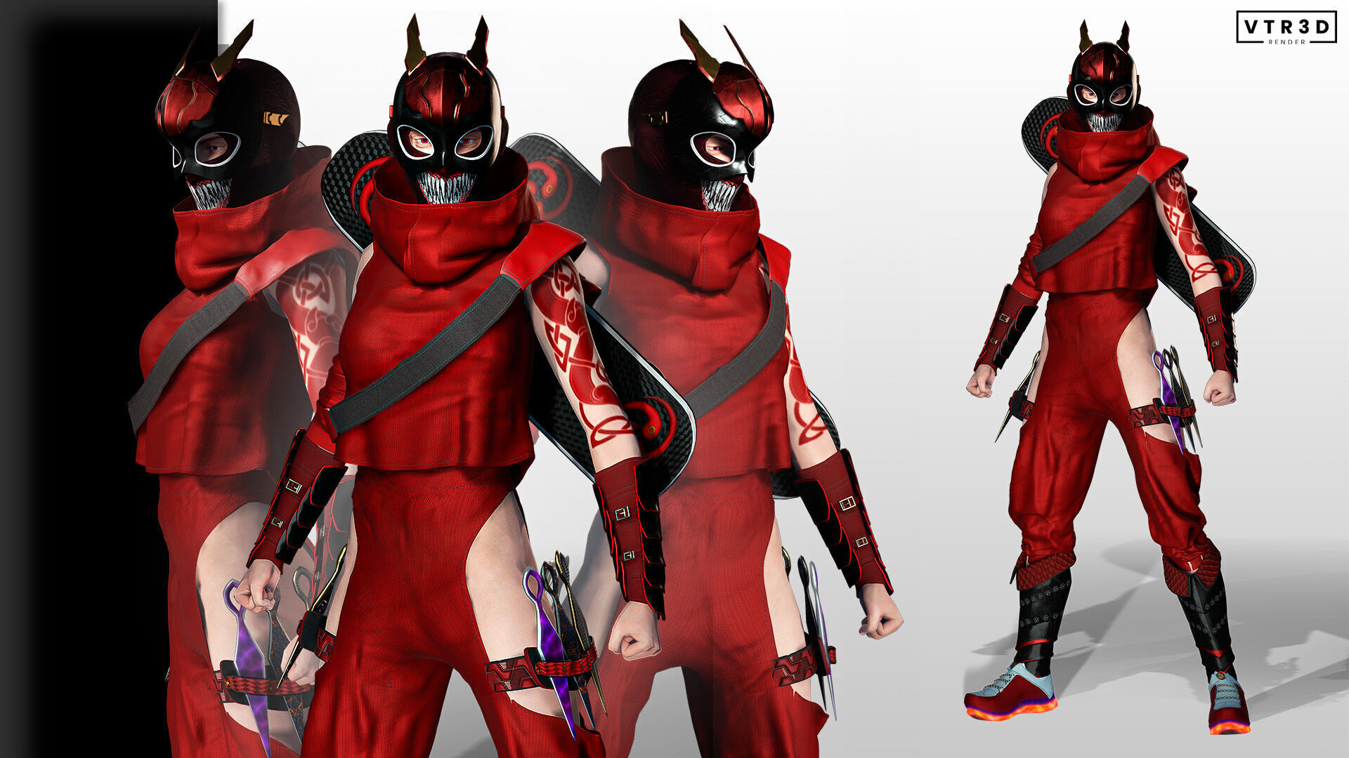 Kuro Oni Stylized Sci Fi Ninja Assassin Game Ready Character Low-poly 3D model_2