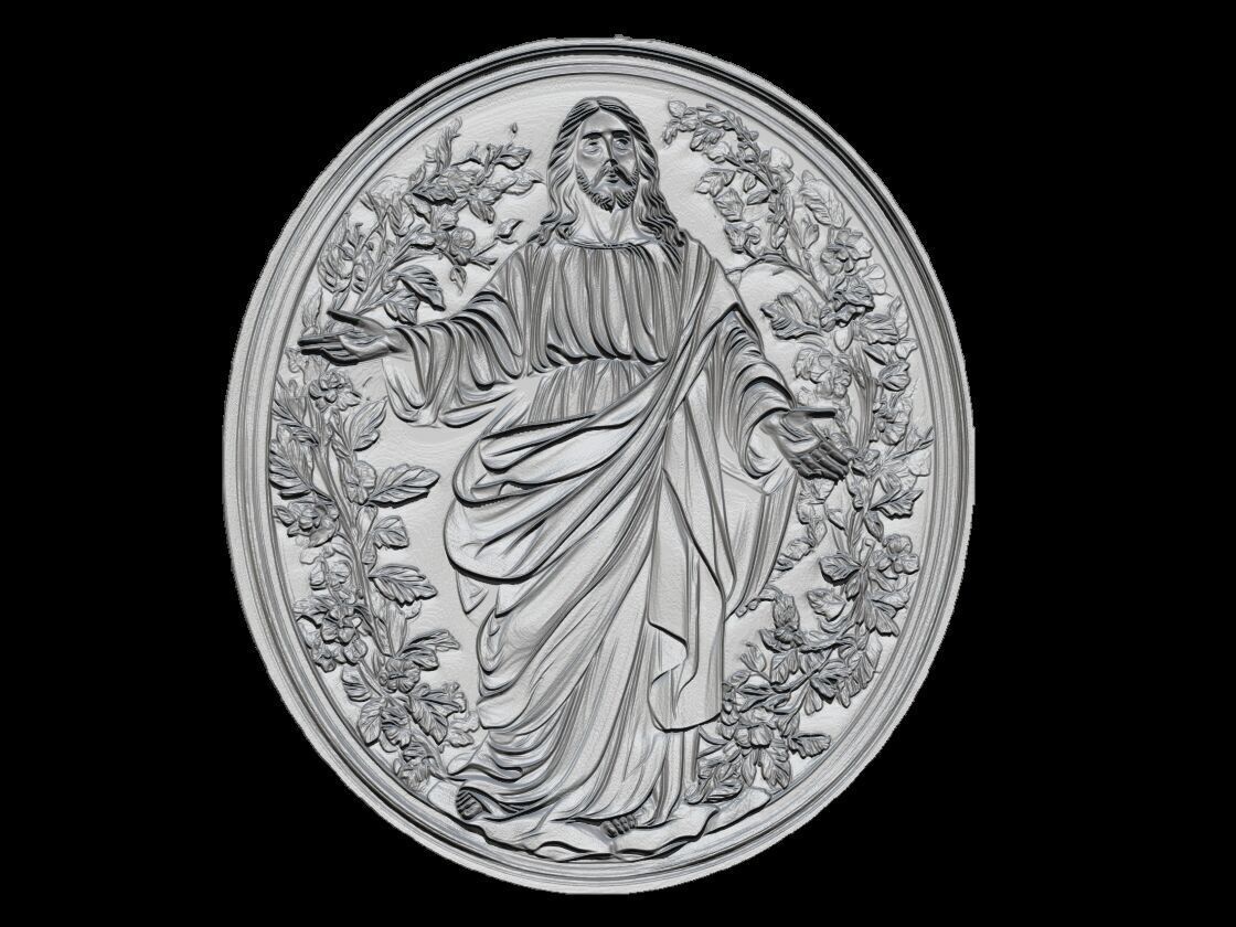 Welcoming Jesus Medallion Relief 3D print model_1