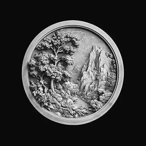 Serene Mountain Valley Medallion 3D print model