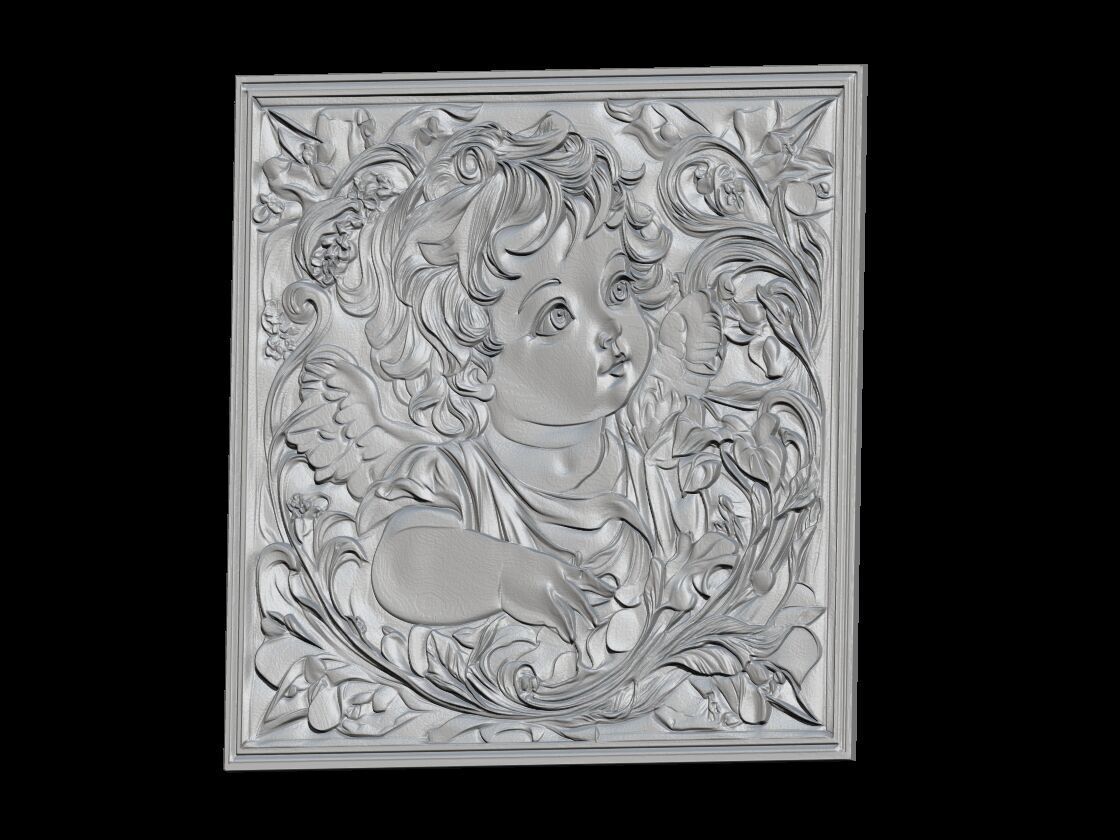 Cherub Angel Relief Panel 3D print model_2