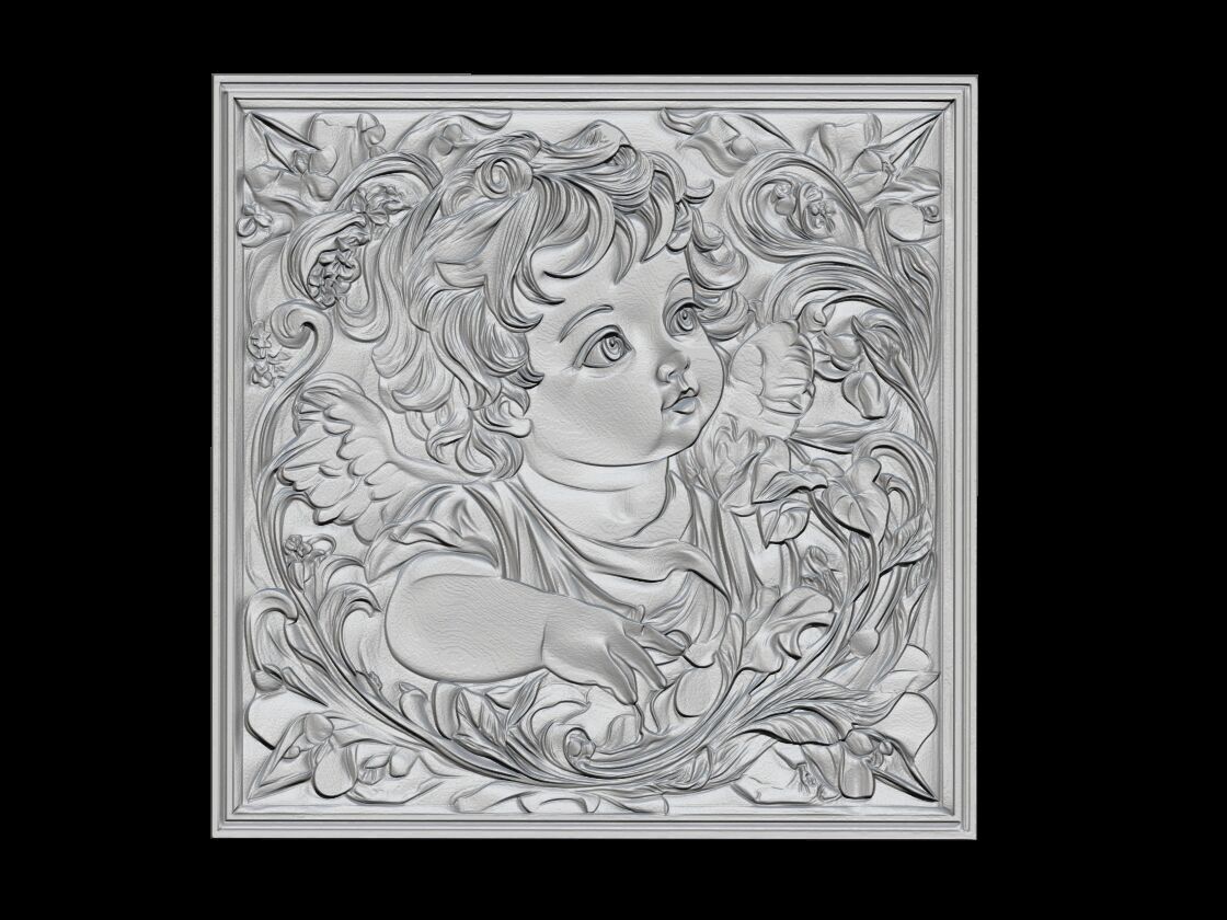 Cherub Angel Relief Panel 3D print model_1