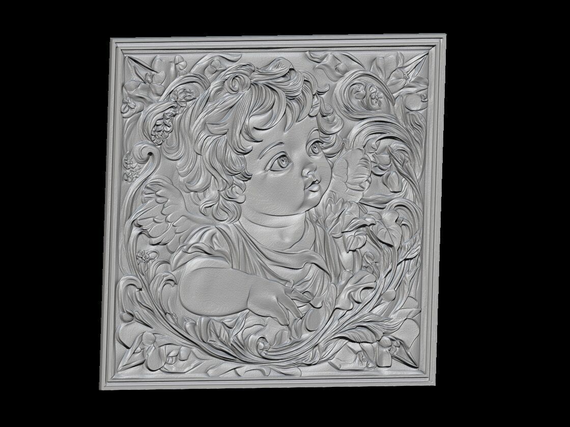 Cherub Angel Relief Panel 3D print model_3