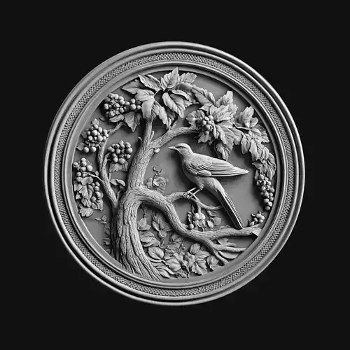 Vineyard Bird Medallion Relief 3D print model