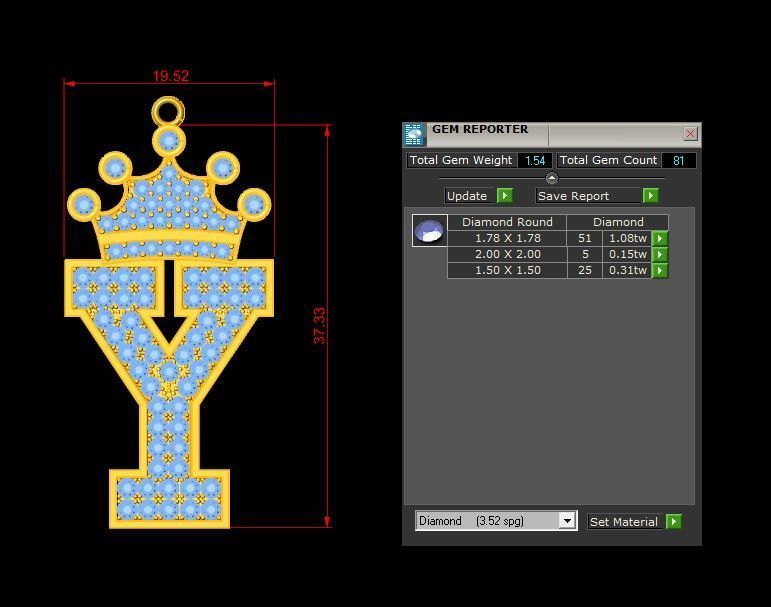 Alphabet V2 Diamond Font Style Pendant Y 3D print model_1