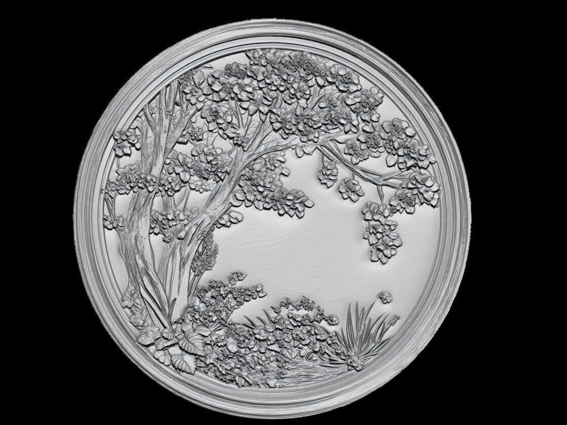 Blossoming Tree Relief 3D print model_1