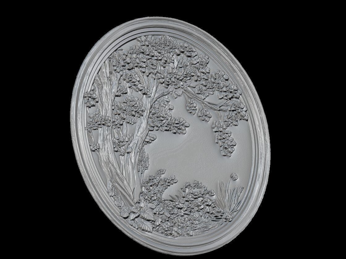 Blossoming Tree Relief 3D print model_3
