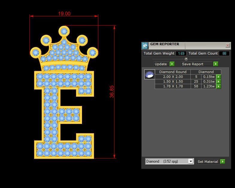 Alphabet V2 Diamond Font Style Pendant E 3D print model_1