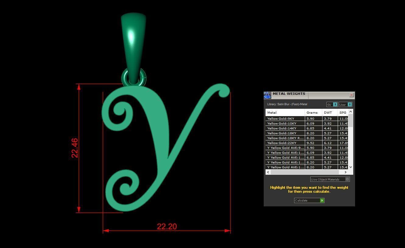 Alphabet V3 Light Gold  Font Pendant Y 3D print model_5