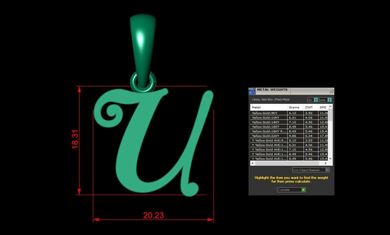 Alphabet V3 Light Gold  Font Pendant U 3D print model_5
