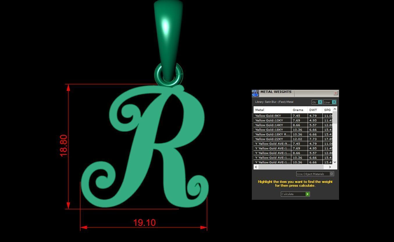 Alphabet V3 Light Gold Font Pendant R 3D print model_5