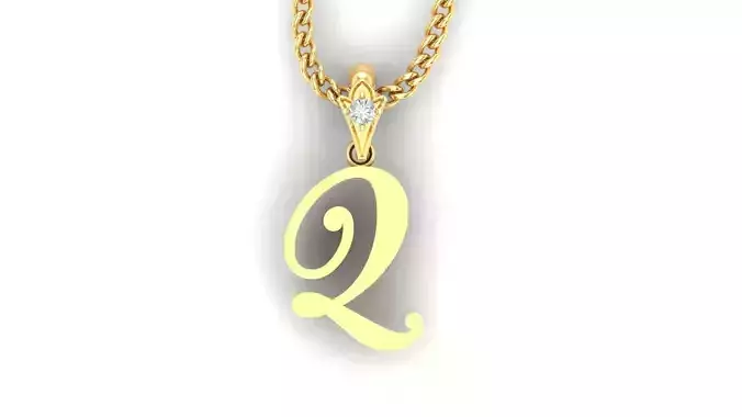 Alphabet V3 Light Gold  Font Pendant Q