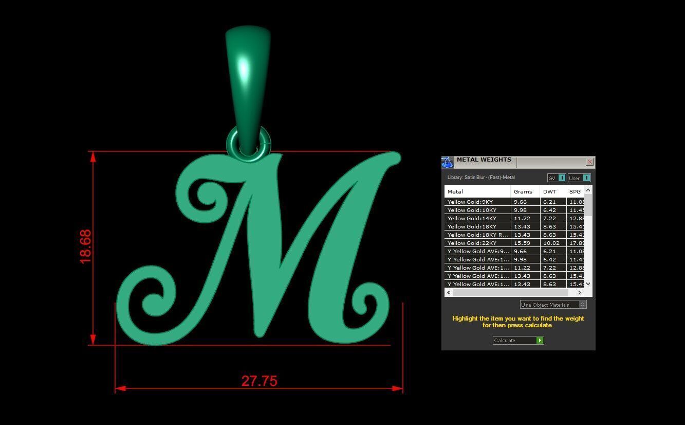 Alphabet V3 Light Gold  Font Pendant M 3D print model_5