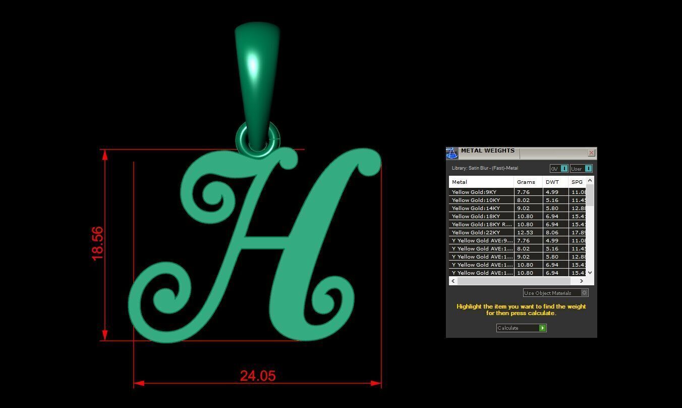 Alphabet V3 Light Gold  Font Pendant H 3D print model_5