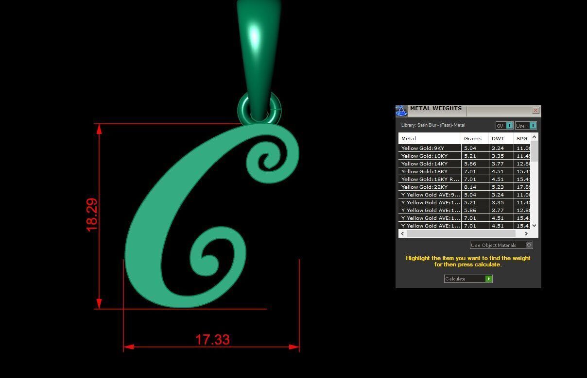 Alphabet V3 Light Gold Font Pendant C 3D print model_5