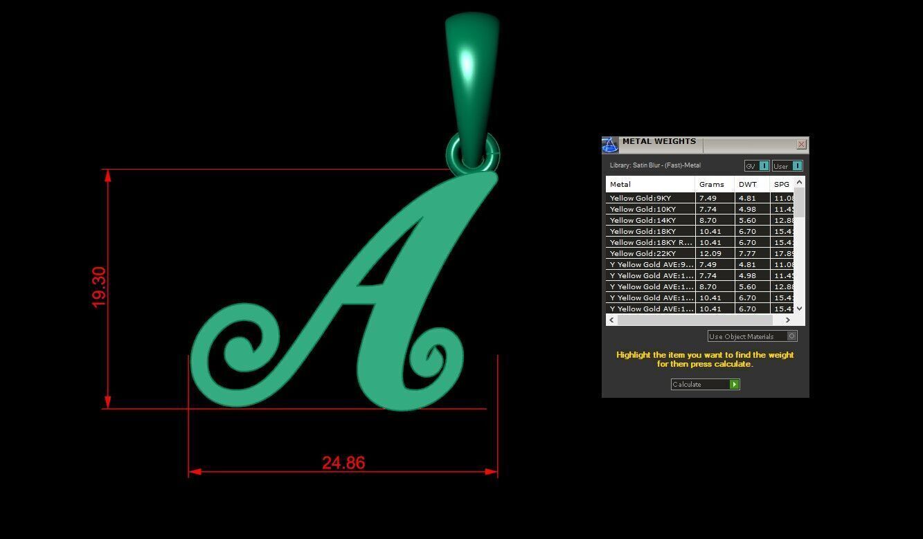 Alphabet V3 Light Gold Font Pendant A 3D print model_4