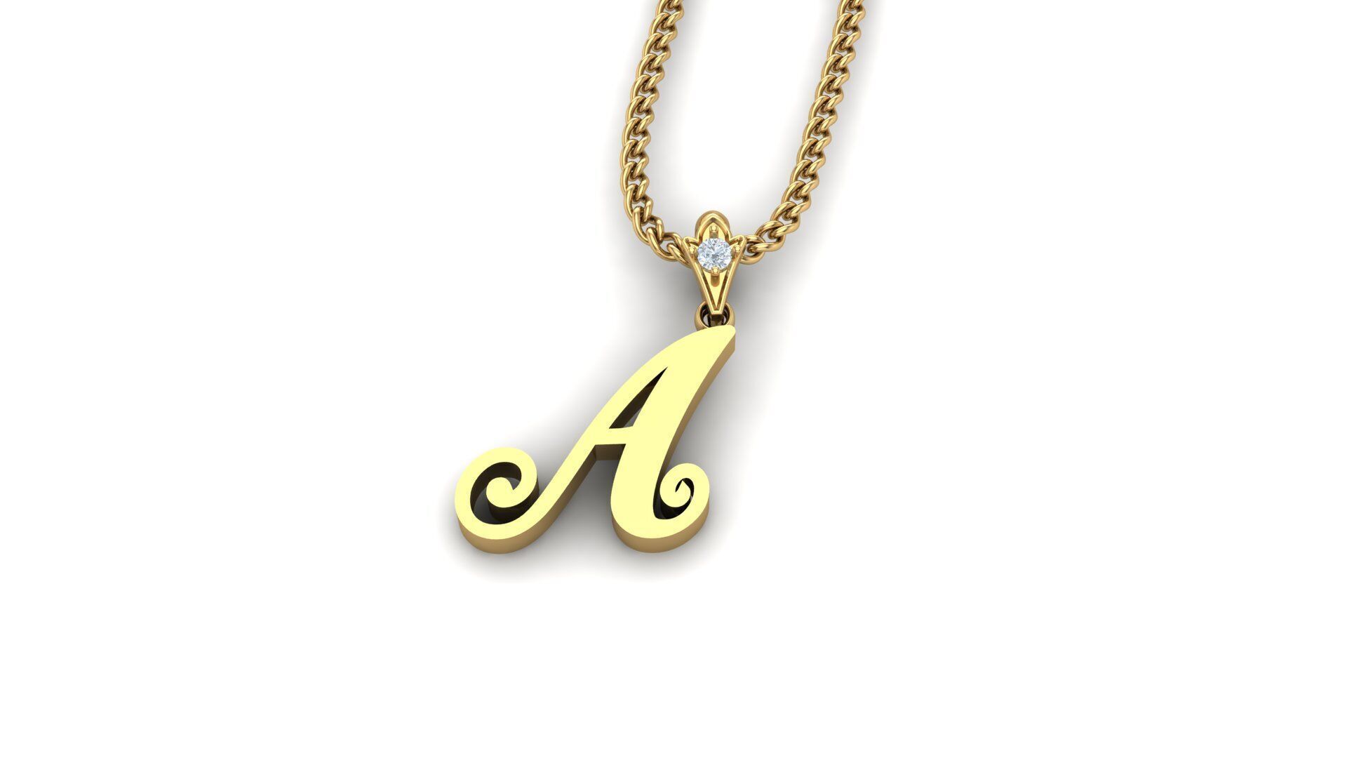 Alphabet V3 Light Gold Font Pendant A 3D print model_2