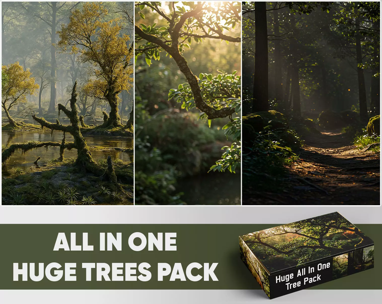 Huge Tree Set Pack All In One Low-poly 3D model_0