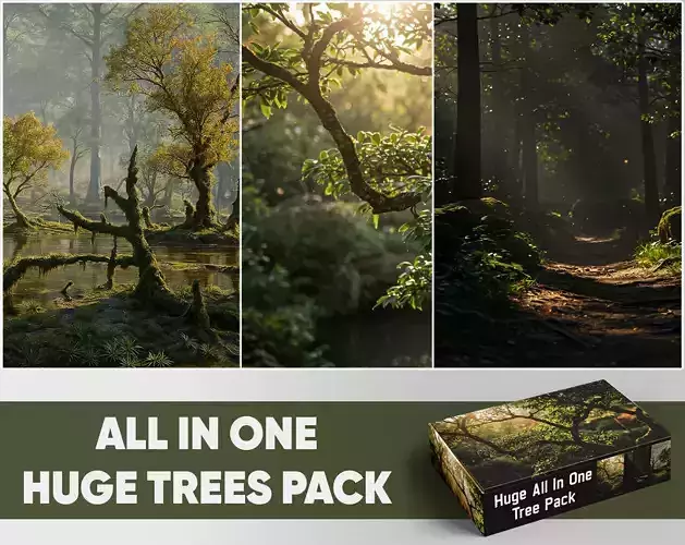 Huge Tree Set Pack All In One Low-poly 3D model