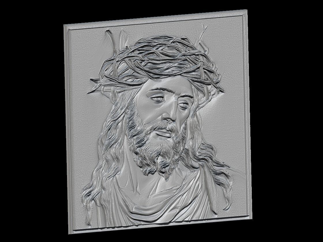 Crowned Jesus Portrait Relief 3D print model_3