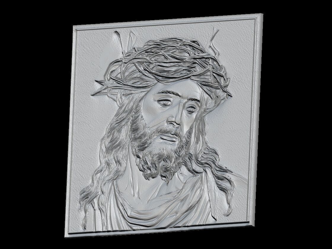 Crowned Jesus Portrait Relief 3D print model_2