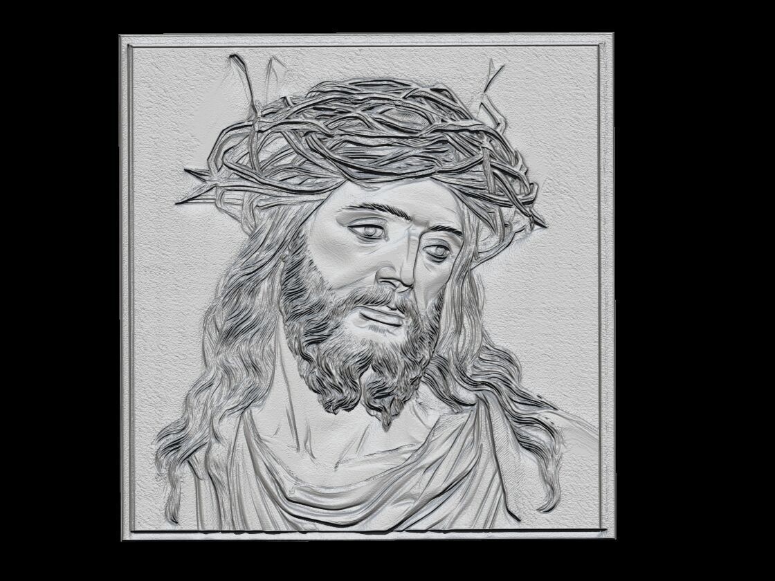 Crowned Jesus Portrait Relief 3D print model_1