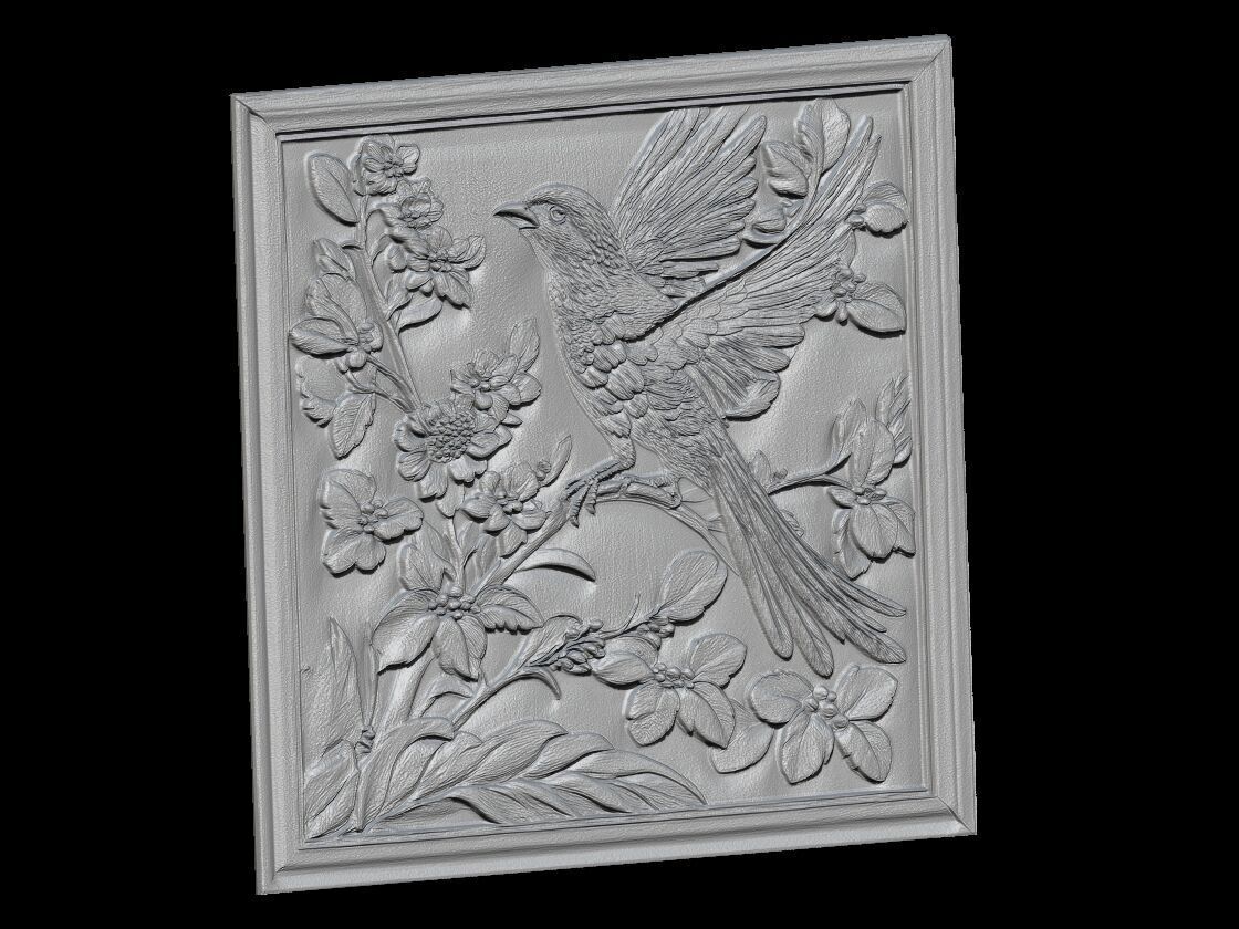Bird Blossoms Relief 3D print model_3